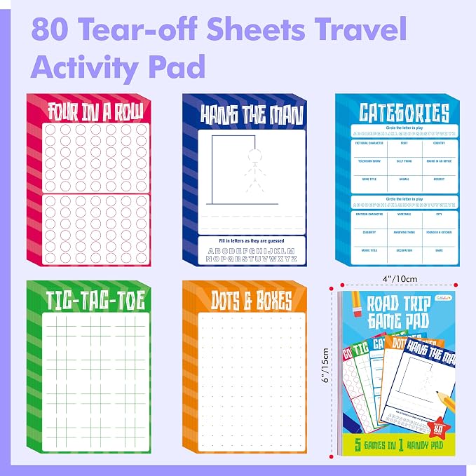 Gethelud Road Trip Game Pad, 80 Tear-Off Sheets 5 Classic Games in 1 Pad - Image 2