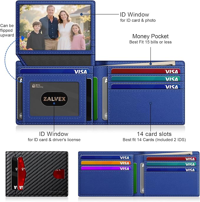 Wallet for Men Slim RFID Blocking Leather Credit Card Holder Wallet for 14 Cards - Image 2