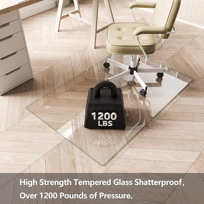 Koonmi Chair Mat for Carpet, Tempered Glass 30"x55" Office Chair Mat, Glass - Image 2