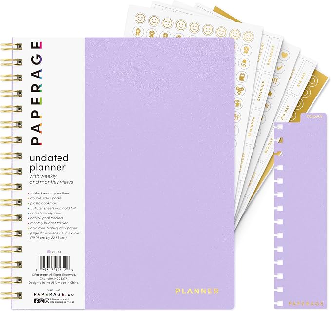 PAPERAGE Undated 12 Month Weekly & Monthly Planner by PAPERAGE