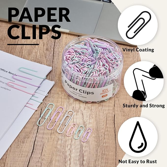 NEEWAY 450pcs Paper Clips Assorted Sizes, Small and Large Paper Clips, Coated - Image 4