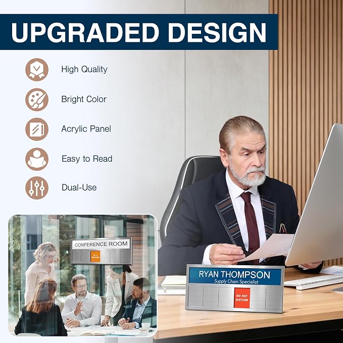 Name Plate for Desk& Office Door Sign, 6 Options Do Not Disturb, In A Meeting - Image 4