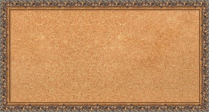 Amanti Art Natural Cork Board for Wall, 14x26 Vision Board with Bronze Frame, Small Corkboard Office Decor for Home Organization, Traditional Corkboard Pinboard to Display Items for Home Organization-DeskLoop Office