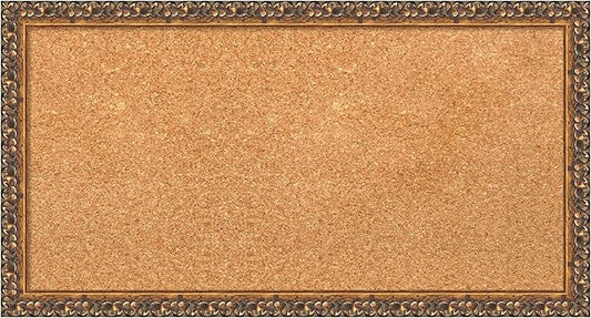 Amanti Art Natural Cork Board for Wall, 14x26 Vision Board with Bronze Frame, Small Corkboard Office Decor for Home Organization, Traditional Corkboard Pinboard to Display Items for Home Organization-DeskLoop Office