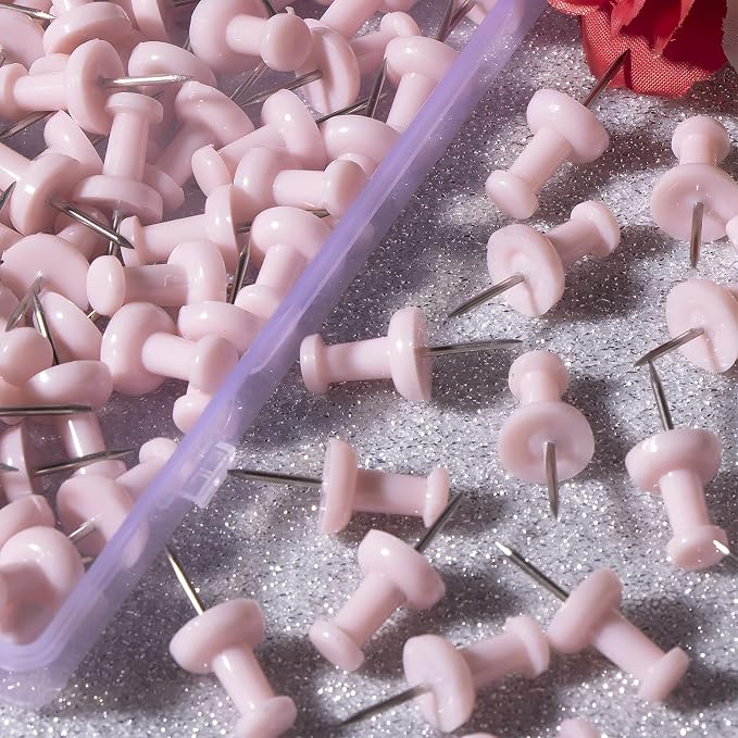 VAPKER Push Pins Tacks 120Pcs Solid Baby Pink Thumb Tacks Larger Size Pin Map - Image 4