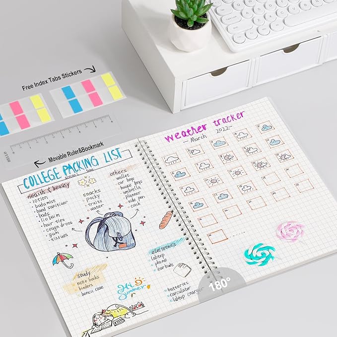 AHGXG Graph Paper Notebook - Spiral Notebook 8.5" x 11", A4 Large Graph Notebook, 100 gsm Thick Grid Paper, Waterproof Plastic Cover Journals for School Writing Engineering Math, Transparent-DeskLoop Office