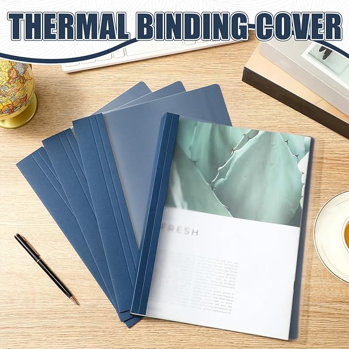 10 Pcs Thermal Binding Covers, 8.5 x 11 Inch Letter Size, 1 Inch Spine Holds 240 Sheets, Clear Front Paper Back Report Cover Suitable for Schools Offices Presentation(Blue)-DeskLoop Office