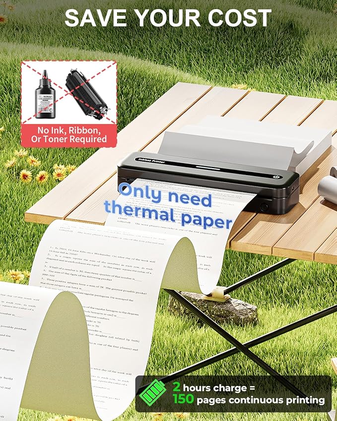 COLORWING Portable Printers Wireless for Travel, 300DPI Mini Compact Inkless Printer, Thermal Bluetooth Printer Compatible with Android and iOS Smartphone & Tablet & Laptop - Black-DeskLoop Office