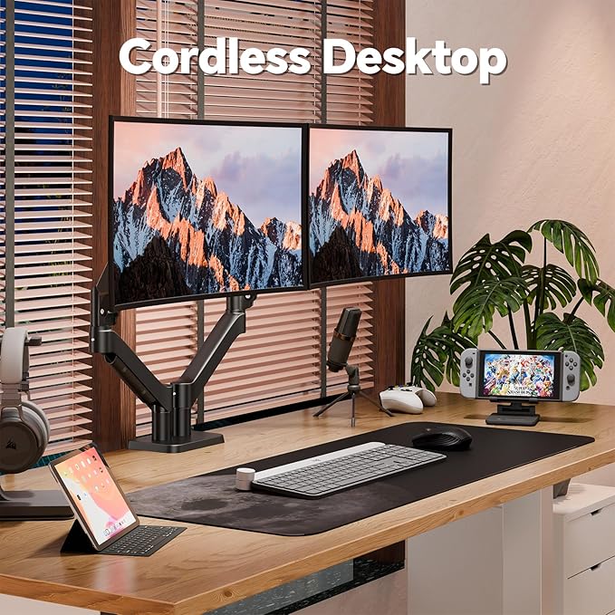 Dual Monitor Mount for Desk, Adjustable Monitor Desk Mount Swivel Vesa Bracket with C Clamp, Computer Monitor Arm Up to 32 Inches, Black-DeskLoop Office