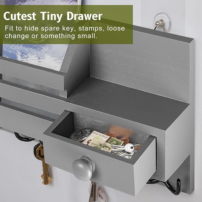Key Holder Wall Mount, Wooden Adhesive Mail and Key Organizer - Image 4