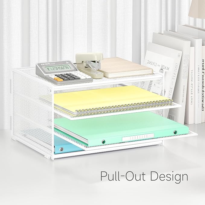 Lavatino 3-Tier Letter Tray Desk Paper Organizer – White Mesh Metal File Tray - Image 5