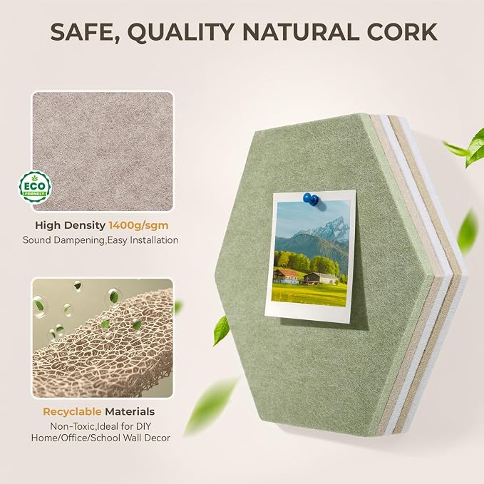 10 Pack Hexagon Felt Bulletin Board Tiles, 9mm Thick Pin Board - Image 2
