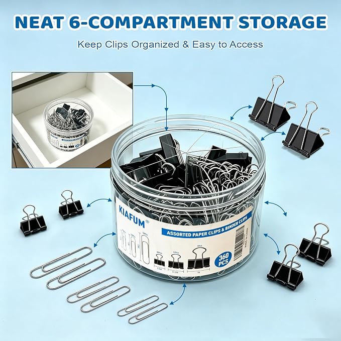 360 Pack Paper Clips and Binder Clips Set – Mixed Sizes Paperclips - Image 5