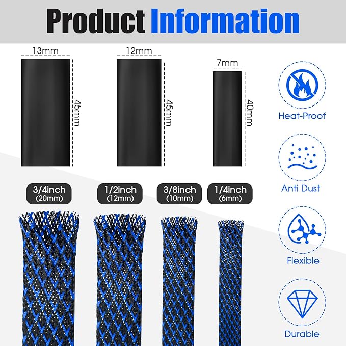 Tatuo 65.6 ft Expandable Braided Cable Sleeve Multi Size Braided Wire Sleeve - Image 2