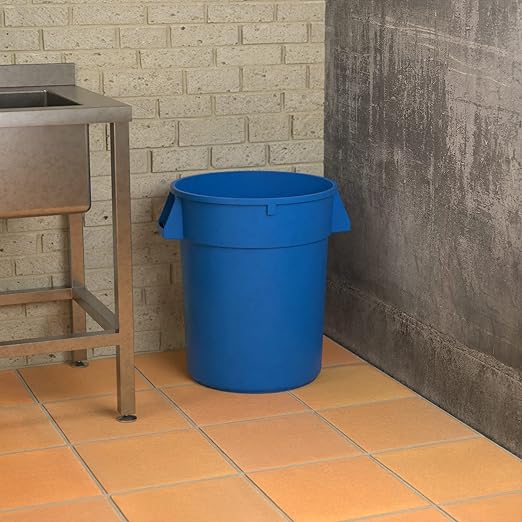 32 Gallon Blue Round Commercial Trash Can-DeskLoop Office