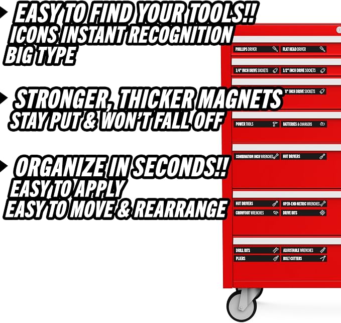Magnetic Tool Drawer Labels–84 Piece Heavy Duty Slim Toolbox Labels, Small - Image 4