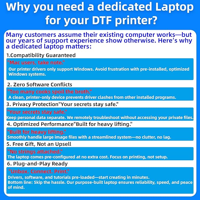 Lancelot Auto-Maintenance M1630 Pro DTF Bundle with Roll Feeder,White Ink Circulation for DIY T Shirt Printing,Doubled Speed Over L1800,L805 DTF Printer Machine(Printer+Oven+Laptop+Consumables)-DeskLoop Office