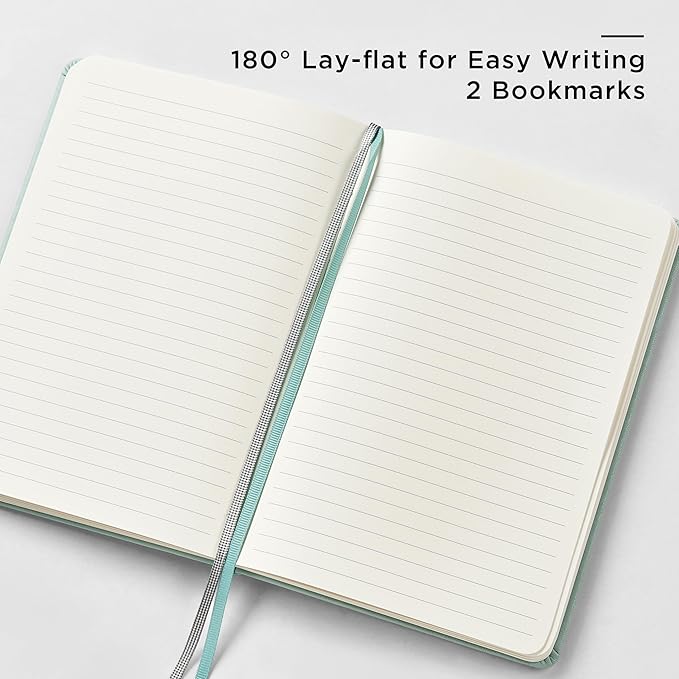 A5 Lined Leather Journal and Pen Set, Hardcover Notebook with Pen, 160 Pages 100gsm Thick Ruled Paper for Women Men Work Business School or Home Writing, 5.7'' x 8'' (Light Green)-DeskLoop Office