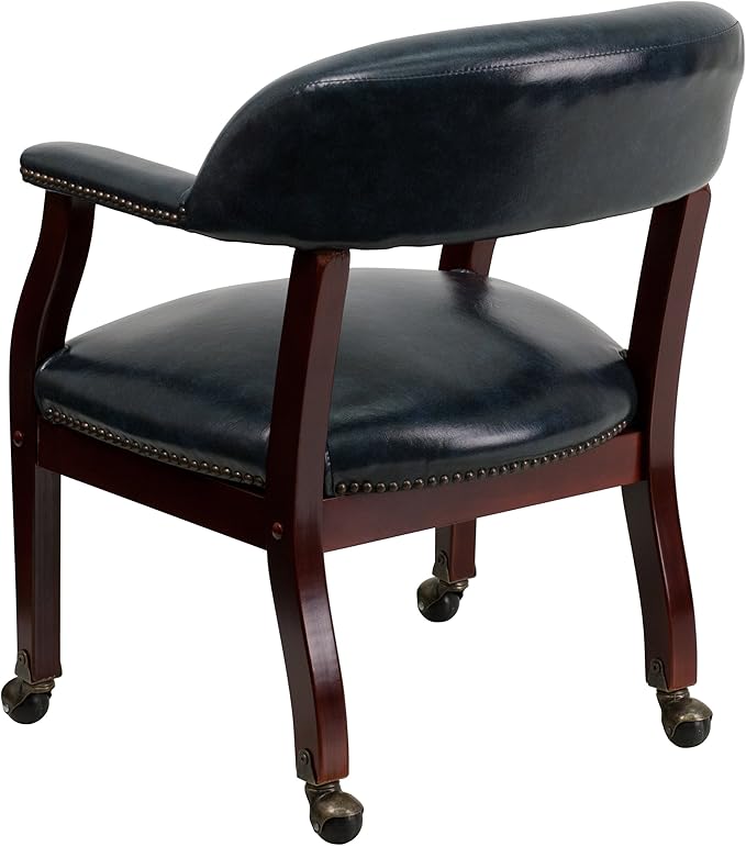 EMMA + OLIVER Navy Vinyl Luxurious Conference Chair with Casters-DeskLoop Office