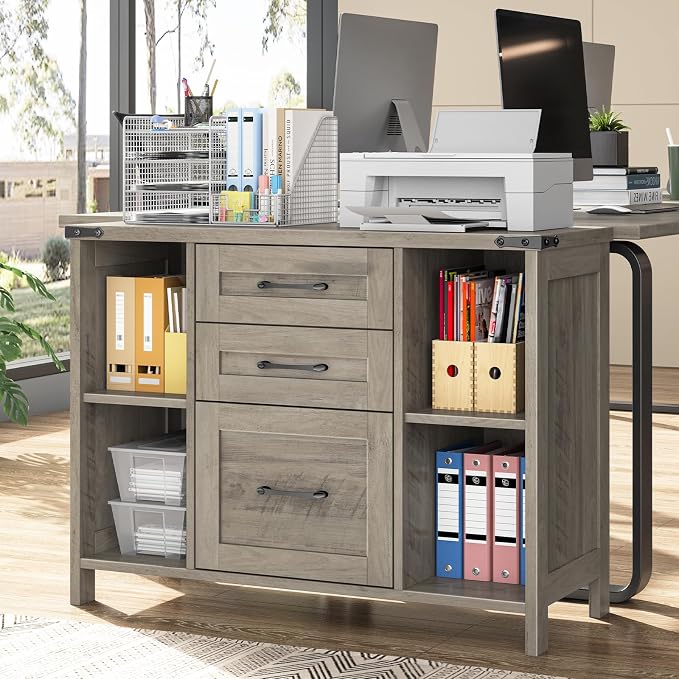 Vabches File Cabinet with 3 Drawers, Farmhouse Lateral File Cabinet Fits Files - Image 3