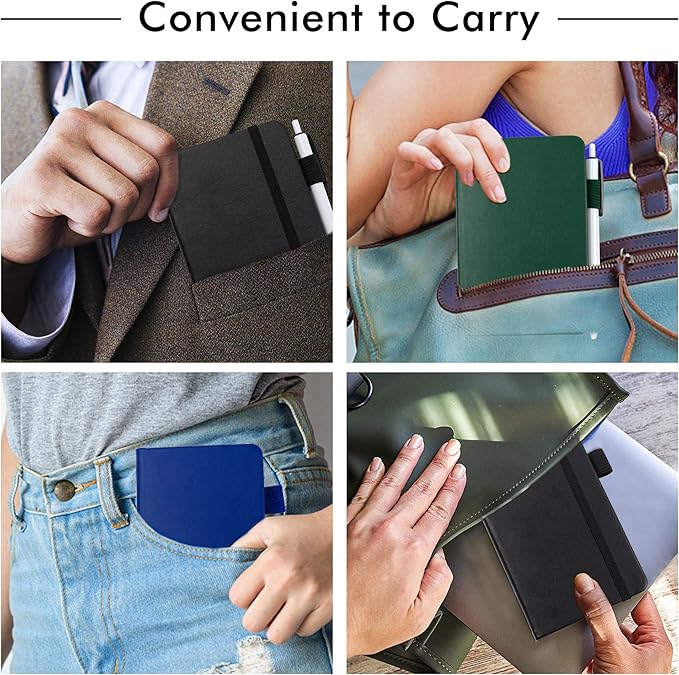 feela 15 Pack Pocket Small Notebooks Bulk, Mini Cute Notepads Hardcover College Ruled Lined Journals with Pen Holder for School Business, with 15 Black Pens, 3.5”x 5.5”, A6, Black Navy Dark Green-DeskLoop Office