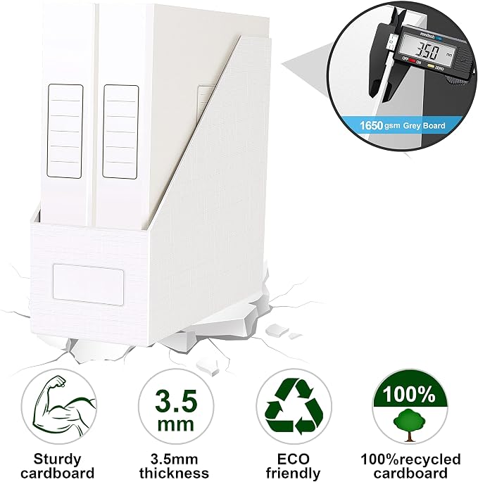 JiaWei White Magazine File Holders, 3 Packs Sturdy Cardboard File Rack - Image 4