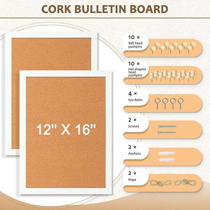 2-Pack Double-Sided Small Wood Framed Cork Board, Picture Display Vision Board - Image 4