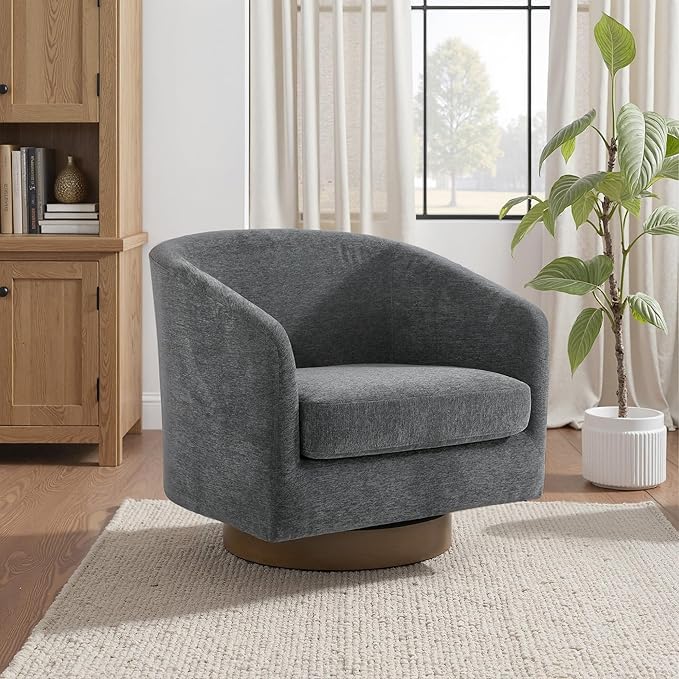UIXE Swivel Accent Chairs Set of 2, Chenille Upholstered Barrel Chair for Living Room, Comfy Round Armchair Single Sofa Bedroom Reading Seat - 31" W, Gray-DeskLoop Office