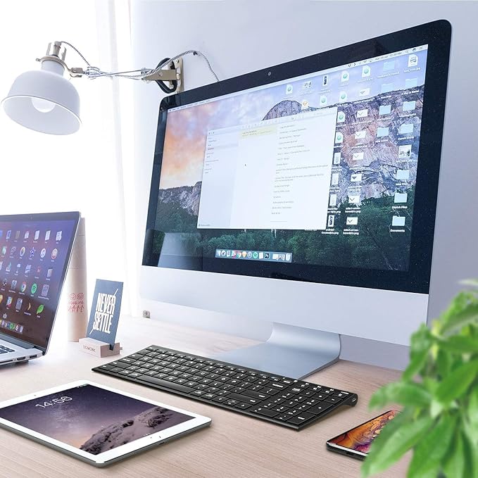iClever BK10 Bluetooth Keyboard, Universal Bluetooth 5.1 Wireless Keyboard with Number Pad, Ergonomic Design, Multi-Device Compatibility, Stable Connection for Mac, iPad, iPhone, Android, Windows-DeskLoop Office