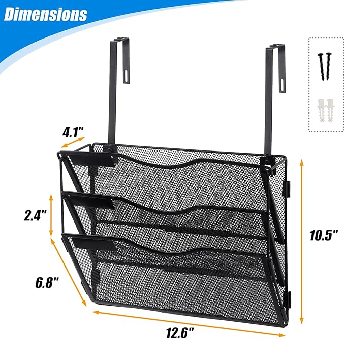 EASEPRES 3 Pocket Mesh Hanging Wall File Organizer with Hangers & Nametag Label, Wall Mounted Mail Paper Document Folder Holder, Clipboard Storage Organization Magazine Rack for Office Cubicle, Black-DeskLoop Office