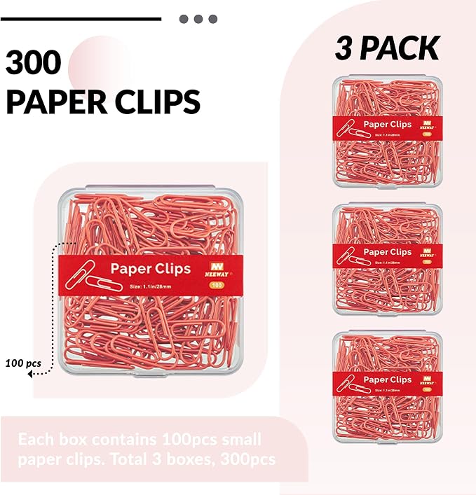 NEEWAY Small Paper Clips, 1.1 Inch Vinly Coated Colored Paperclips, 3 Pack of - Image 3