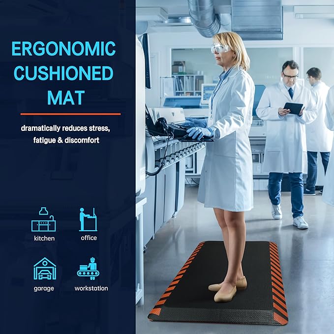 FEATOL Anti Fatigue Mats Industrial, Ergonomic Standing Floor Mat for Work for Stand, Black with Orange Border Safety 24" x 70"-Support for Leg & Back Pain-DeskLoop Office