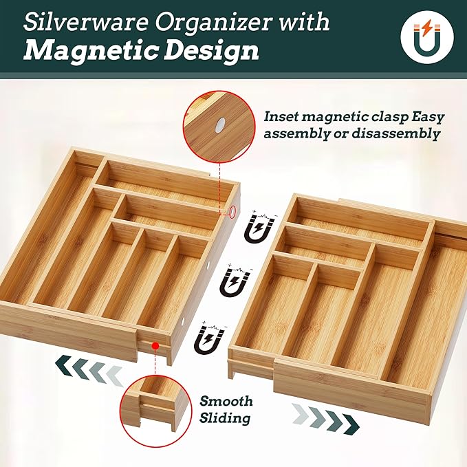 Silverware Organizer Large, Magnetic Connected Expandable 13 Slots Silverware - Image 3