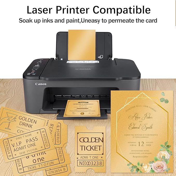 100 Sheets Gold Shimmer Cardstock 8.5 x 11 Metallic Paper, Goefun 80lb Card Stock Pearlescent Paper for Invitations, Birthday, Anniversaries, Card Making-DeskLoop Office