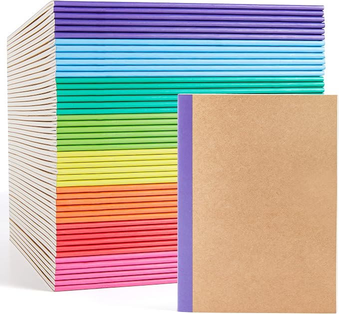 feela 48 Pack Composition Notebooks Bulk, Kraft Cover Lined Blank College Ruled by feela