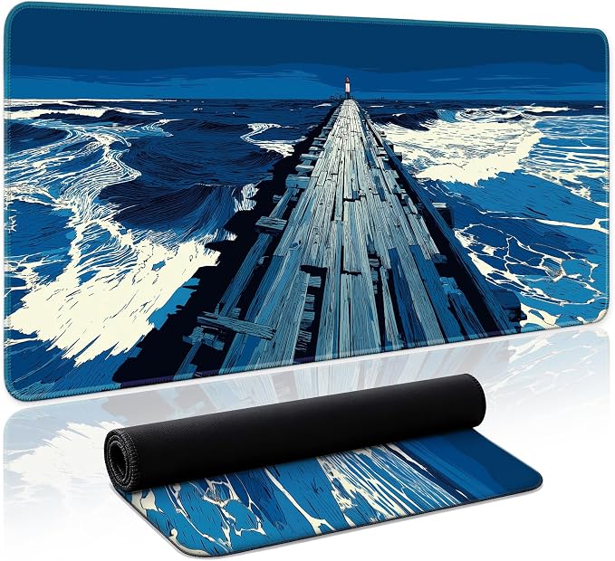 Aesthetic Desk Mat, Cute Coastal Pier Desk Pad Protector by Zotia