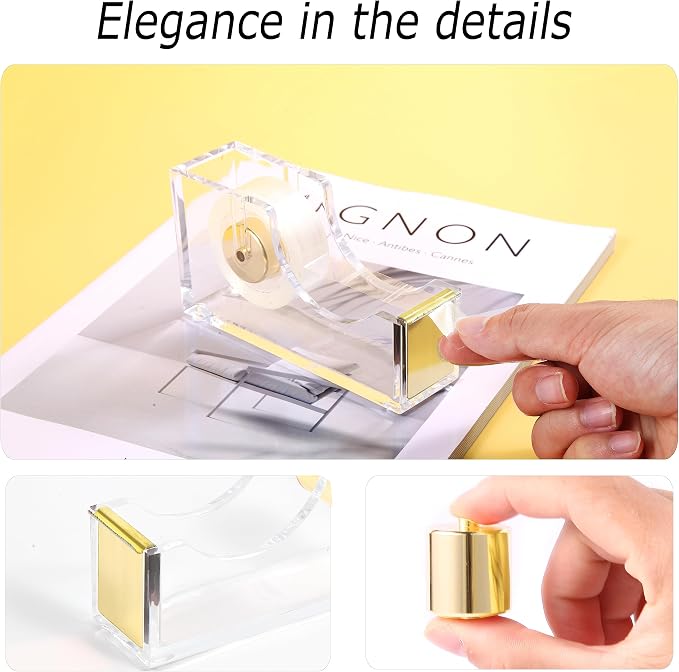 Famassi Gold Desk Accessories，Office Supplies Set Acrylic Stapler Set Staple - Image 4