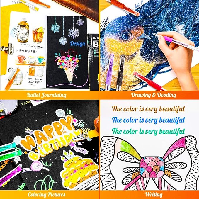 Soucolor Glitter Gel Pens for Adult Coloring Books, Back to School Supplies, 120 Pack-60 Glitter Pens, 60 Refills and Travel Case, 40% More Ink Markers Set for Drawing Doodling Journaling Art Supplies-DeskLoop Office