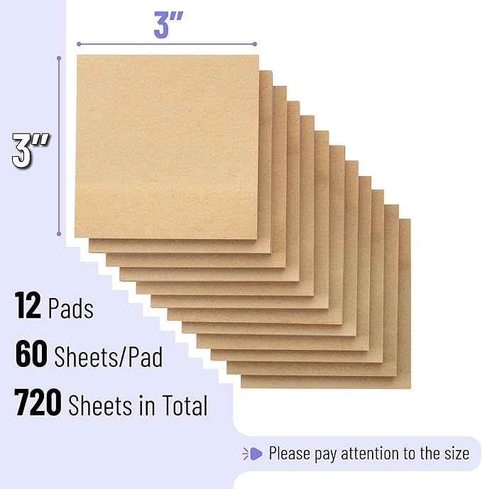 Mr. Pen- Kraft Sticky Notes, 3”x3”, 12 Pads, Self-Stick Note Pads, Brown, Craft Paper 3x3 Sticky Notes-DeskLoop Office