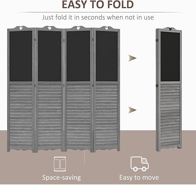 NicBex Room Divider 4 Panel Room Dividers with Black Boards Partition Room Dividers and Folding Privacy Screens 5.5 FT Wall Divider for Home, Office, Room Separation,63.75"W x 0.75"D x 67.75"H,Gray-DeskLoop Office