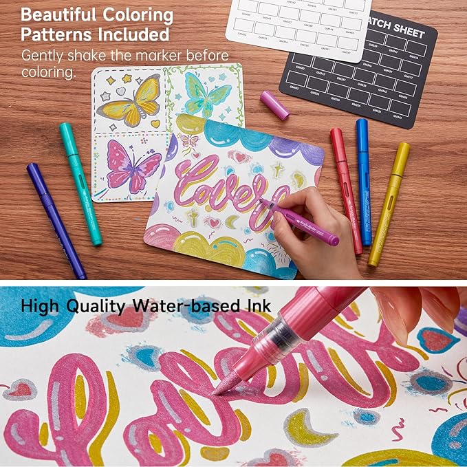 Automatic Ink Control Acrylic Paint Markers, Shuttle Art 24 Metallic Colors Brush Tip Acrylic Paint Pens for Rock Painting, Ceramic, Wood, Canvas, Glass, Stone, Fabric, Card Making, DIY & Art Supplies-DeskLoop Office