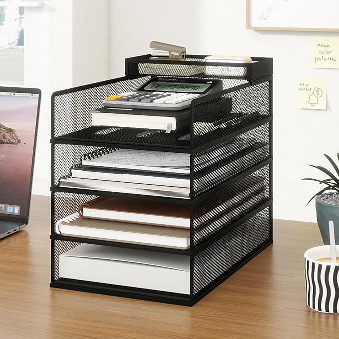 Natwind 4-Tier Stackable Metal Mesh Letter Paper Tray Organizer, Mail Tray - Image 9
