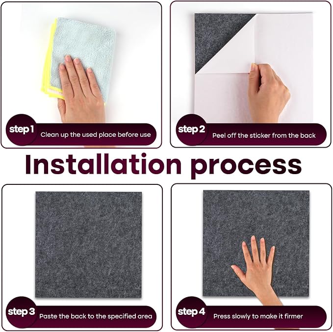 Bouiexye Felt Cork Board Tiles 6 Pack Grey Bulletin Boards 12"x12" - Image 4