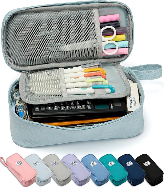 Pencil Case Pouch Box Bag School Supplies Girls Boys Kids, Cute Preppy Stuff Large Big Capacity Aesthetic Pen Organizer, Back to College Stationary, Pink, Classic Stlye, 1800ml-DeskLoop Office