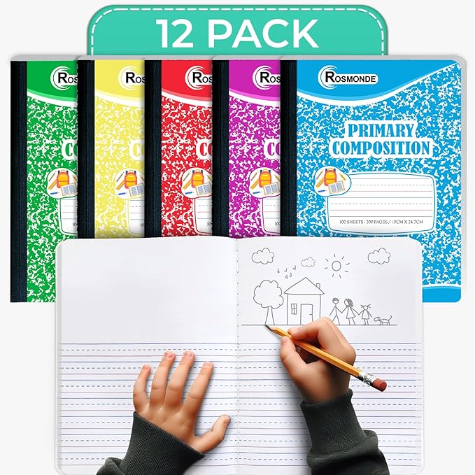 Rosmonde Composition Notebooks Primary Ruled, 12 Pack, 200 Pages, Draw and by Rosmonde