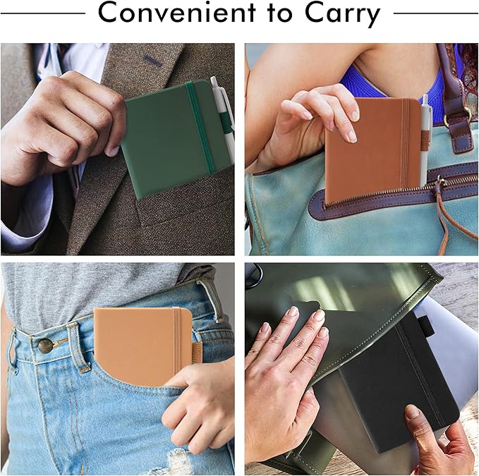 feela Pocket Mini Notebooks Bulk, Small Cute Memo Notepads Hardcover College Ruled Lined Journals with Pen Holder for School Business Work, with 6 Black Pens, 3.5”x 5.5”, 6 Pack, A6, Vintage Colors-DeskLoop Office