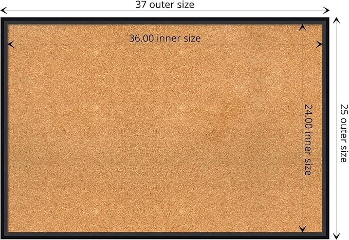 Amanti Art Natural Cork Board for Wall, 25x37 Vision Board with Black Wood Frame, Large Corkboard Office Decor for Home Organization, Modern Contemporary Corkboard Pinboard to display items for home-DeskLoop Office