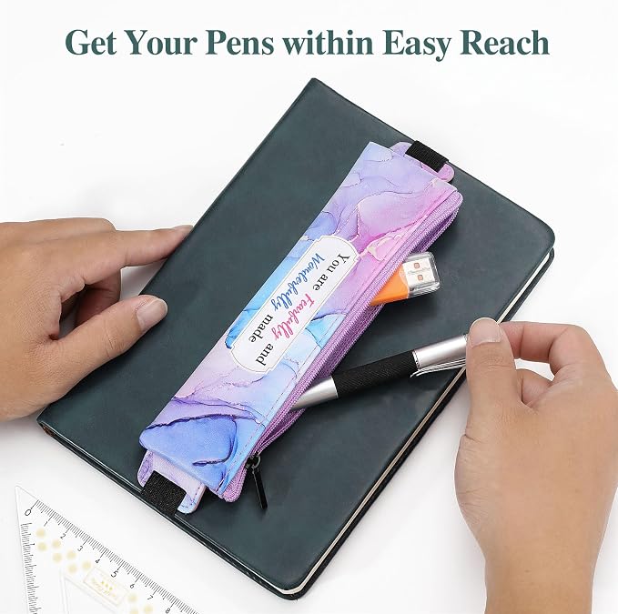 MoKo Elastic Pen Holder for Notebook, 4 Pieces PU Leather Pencil Case - Image 7