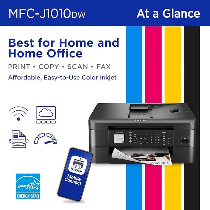 Brother MFC-J1010DW Wireless Color Inkjet All-in-One Printer, Duplex Printing, Mobile & Cloud Print, Compact Design, 1.8" Color Display, Works with Alexa-DeskLoop Office