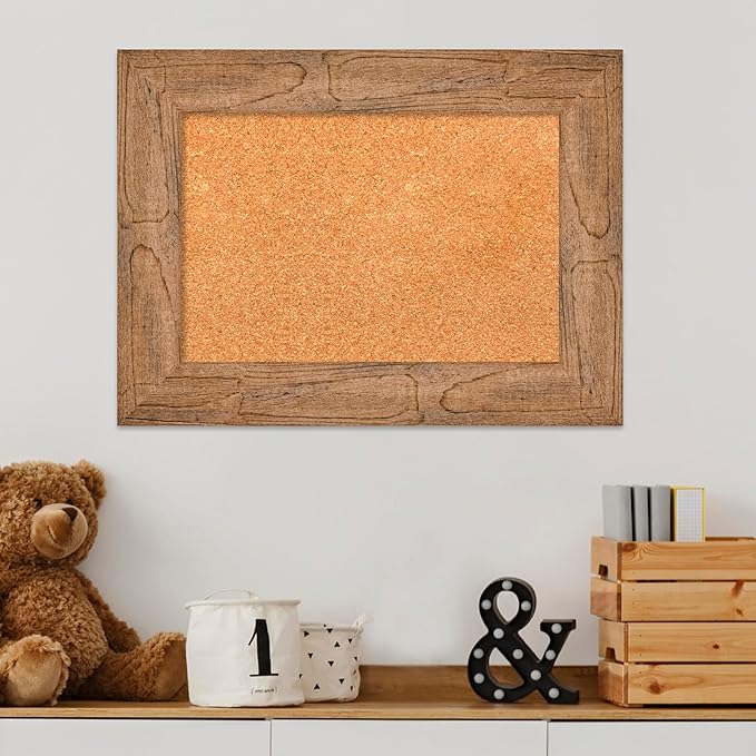 Amanti Art Natural Cork Board for Wall, 18x24 Vision Board with Brown Wood Frame, Small Corkboard Office Decor for Home Organization, Country Rustic Corkboard Pinboard to Display Items for Home-DeskLoop Office